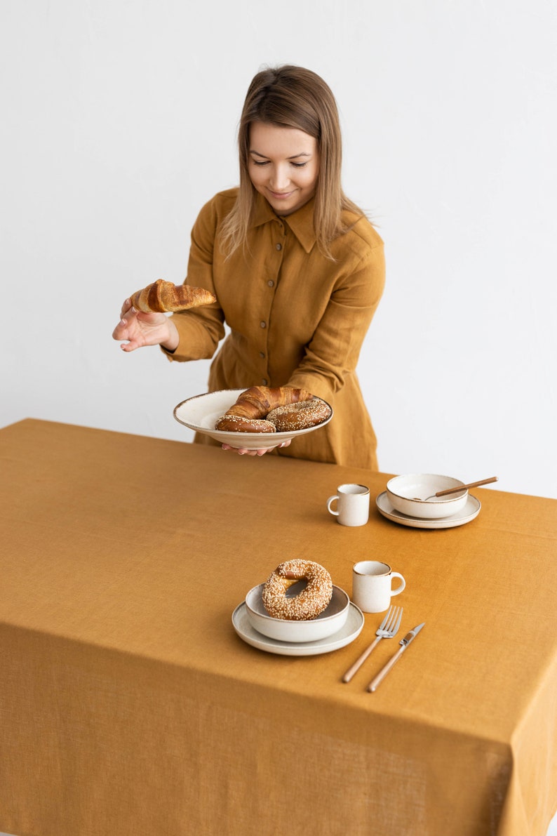 Linen tablecloth in various colors. Stonewashed linen tablecloth. Table linen. Linen table cloth square image 4