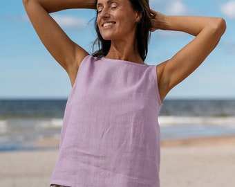 Linen top TEIDE in Lavender, Summer tank top, Sleeveless top, Basic linen top