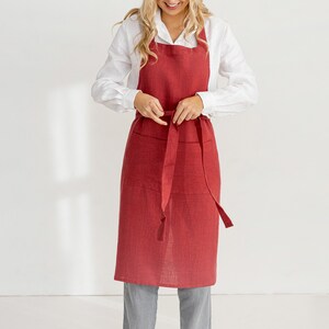 Linen Bib Apron In Raspberry / Unisex Apron / Linen Kitchen Apron image 5