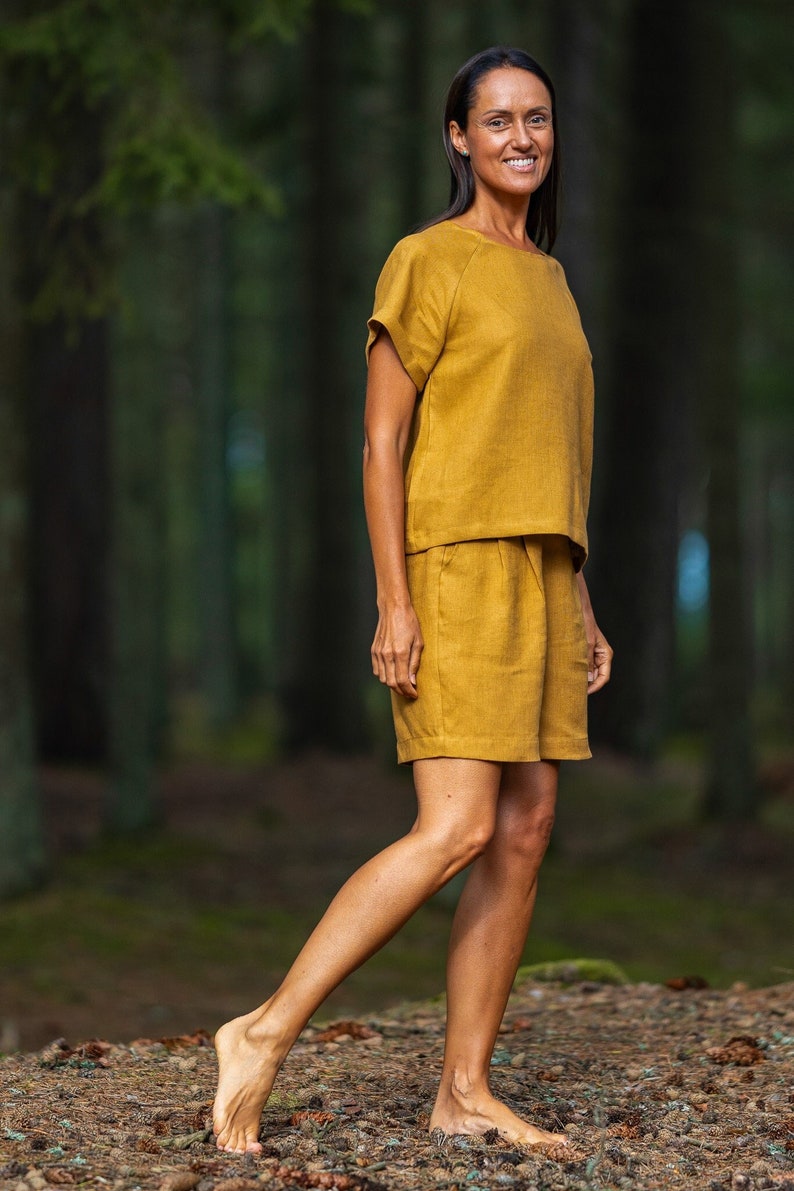 Amber yellow NORA blouse. Loose summer top. Linen top for woman. image 1