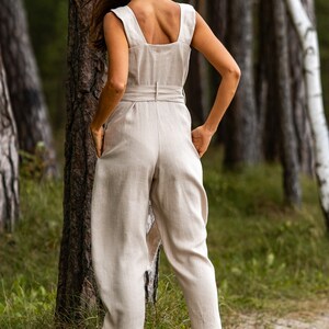 Wrap linen jumpsuit DICEY, Sleeveless jumpsuit, Linen overalls, Summer clothing for women image 5