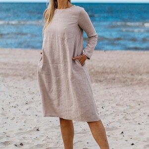 Oversized AURA linen dress / Long sleeve dress / Loose MIDI dress zdjęcie 3