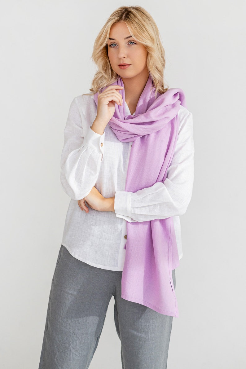 Linen scarf in lavender / Long scarf / Summer scarf / Linen shawl / Women scarf image 4