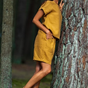 Amber yellow shorts BERGEN, Bermuda linen shorts, Pleated high waisted shorts, Shorts with pockets image 8