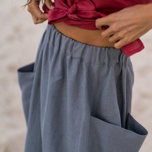 MIDI linen skirt / Skirt with pockets / Elastic waist skirt / Summer linen skirt / image 4