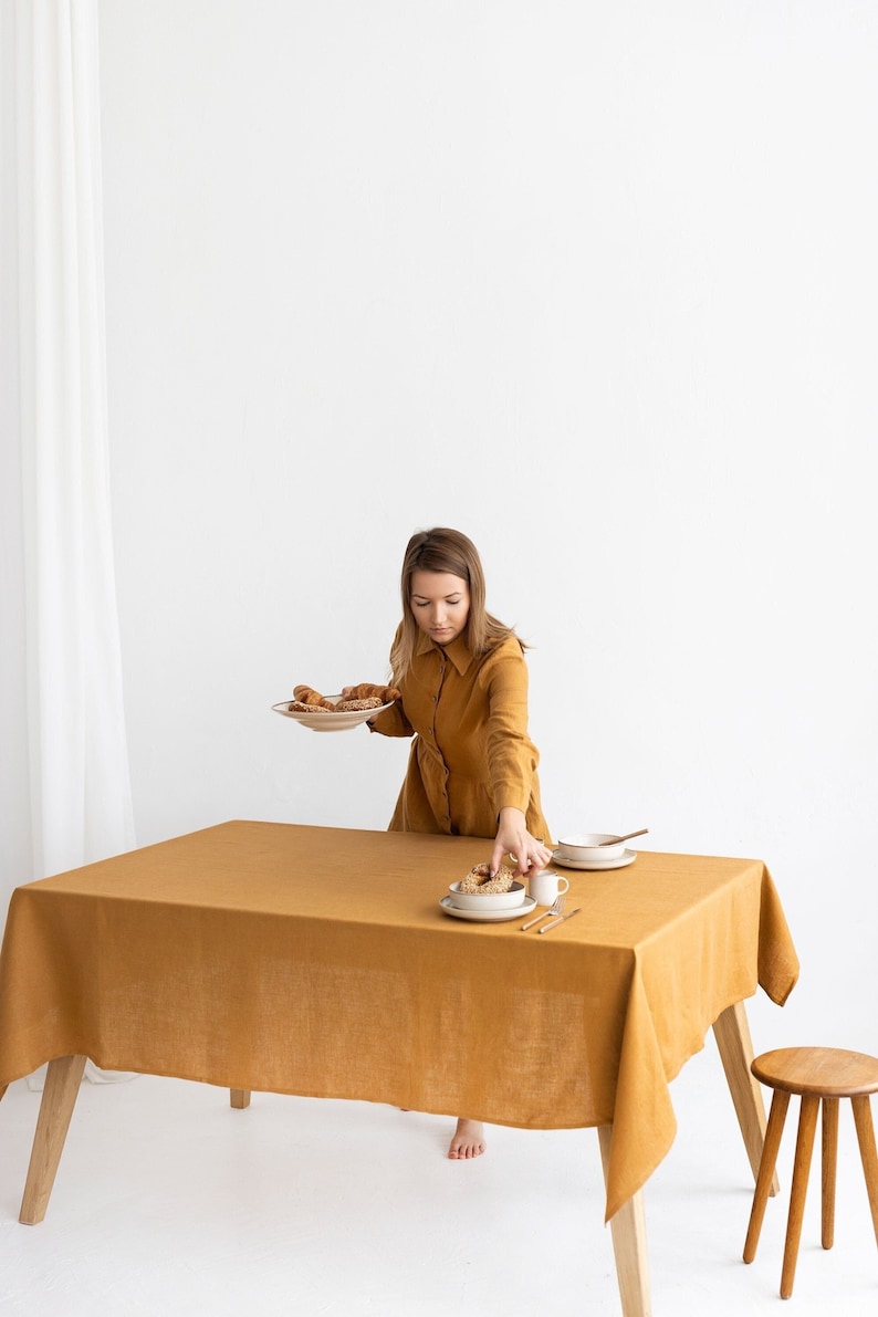 Linen tablecloth in various colors. Stonewashed linen tablecloth. Table linen. Linen table cloth square image 2