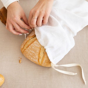 Sac à pain en lin avec cordon de serrage. Sac à pain. Couleurs variées. Linge de cuisine image 4