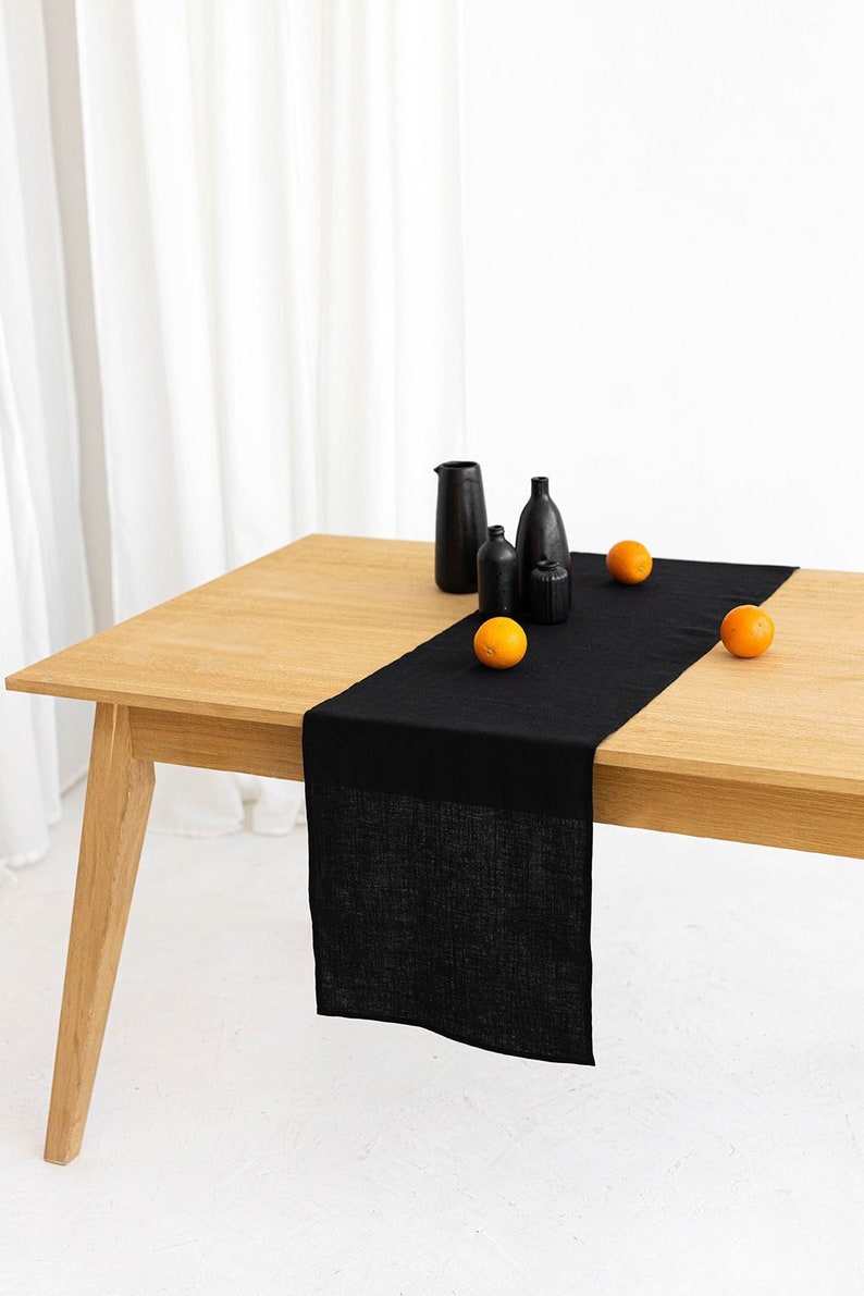 Black linen table runner, Dining table runner, Table decor, Housewarming gift zdjęcie 1
