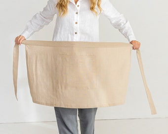 Linen wrap half apron, Barista apron, Kitchen apron, Waist apron