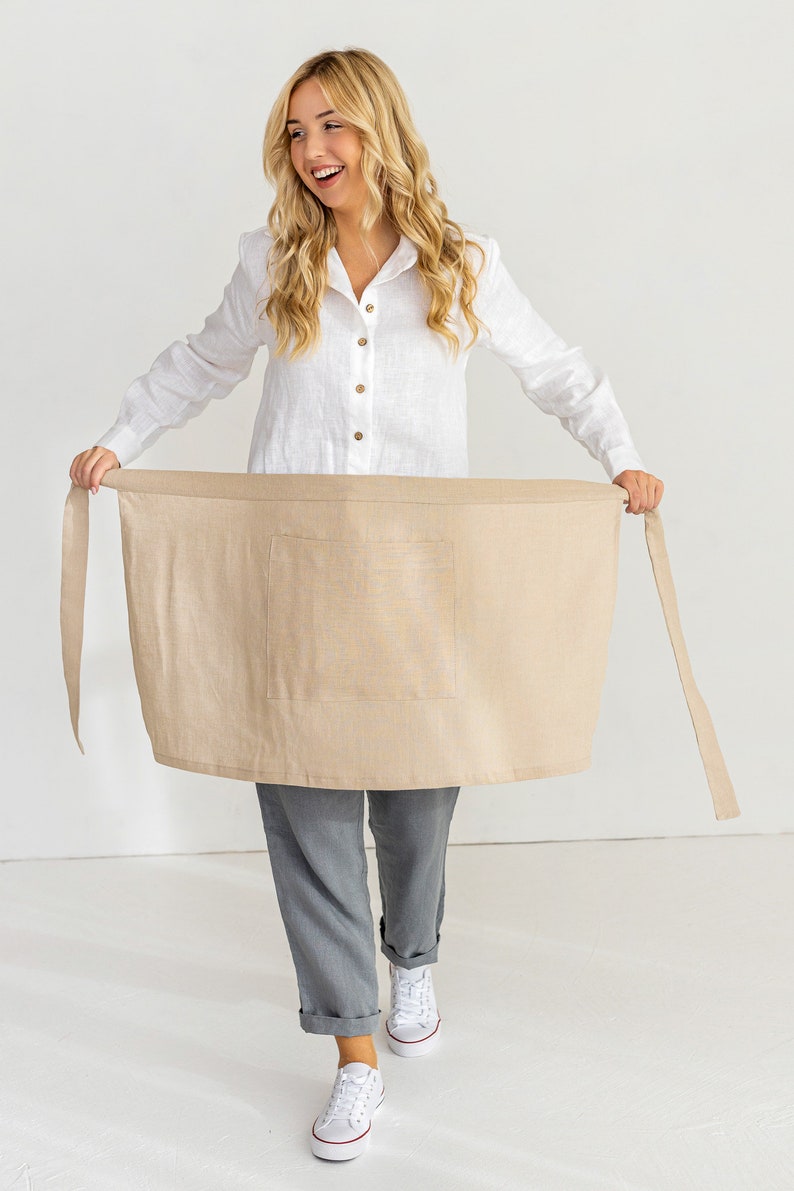Linen wrap half apron, Barista apron, Kitchen apron, Waist apron image 1