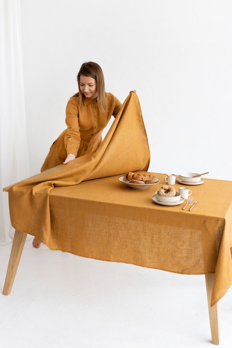 Linen tablecloth in various colors. Stonewashed linen tablecloth. Table linen. Linen table cloth square image 3