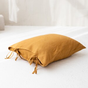 Linen pillowcase with skinny ties. Natural stonewashed linen. Pillow cover in standard, queen, king, euro sizes. image 6