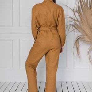 Linen jumpsuit LUGANO, Summer linen jumpsuit, Linen overall with belt, Women linen romper, Loose button up linen jumpsuit, image 5