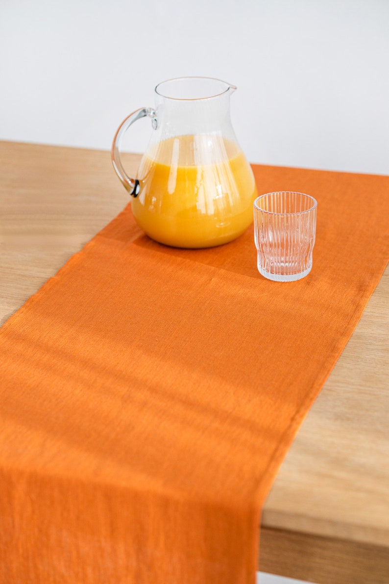 Linen table runner in mustard color. Natural stonewashed soft linen. Table linens image 3