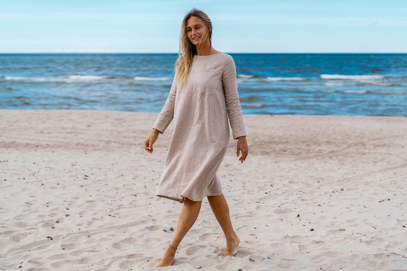 Oversized AURA linen dress / Long sleeve dress / Loose MIDI dress zdjęcie 2