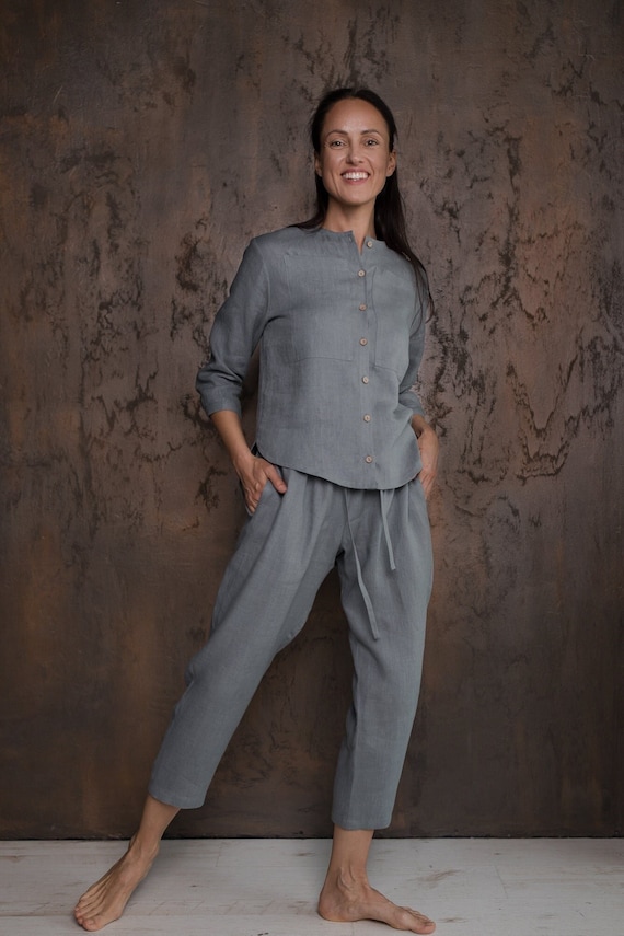 Linen shirt ICEBERG, High-low hem women shirt, Linen shirt for women, Patch pockets women shirt, Linen everyday shirt,