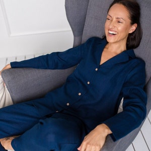 Linen pajama set / Long sleeve linen pajama set / pajama set women / Loungewear for Women 画像 8