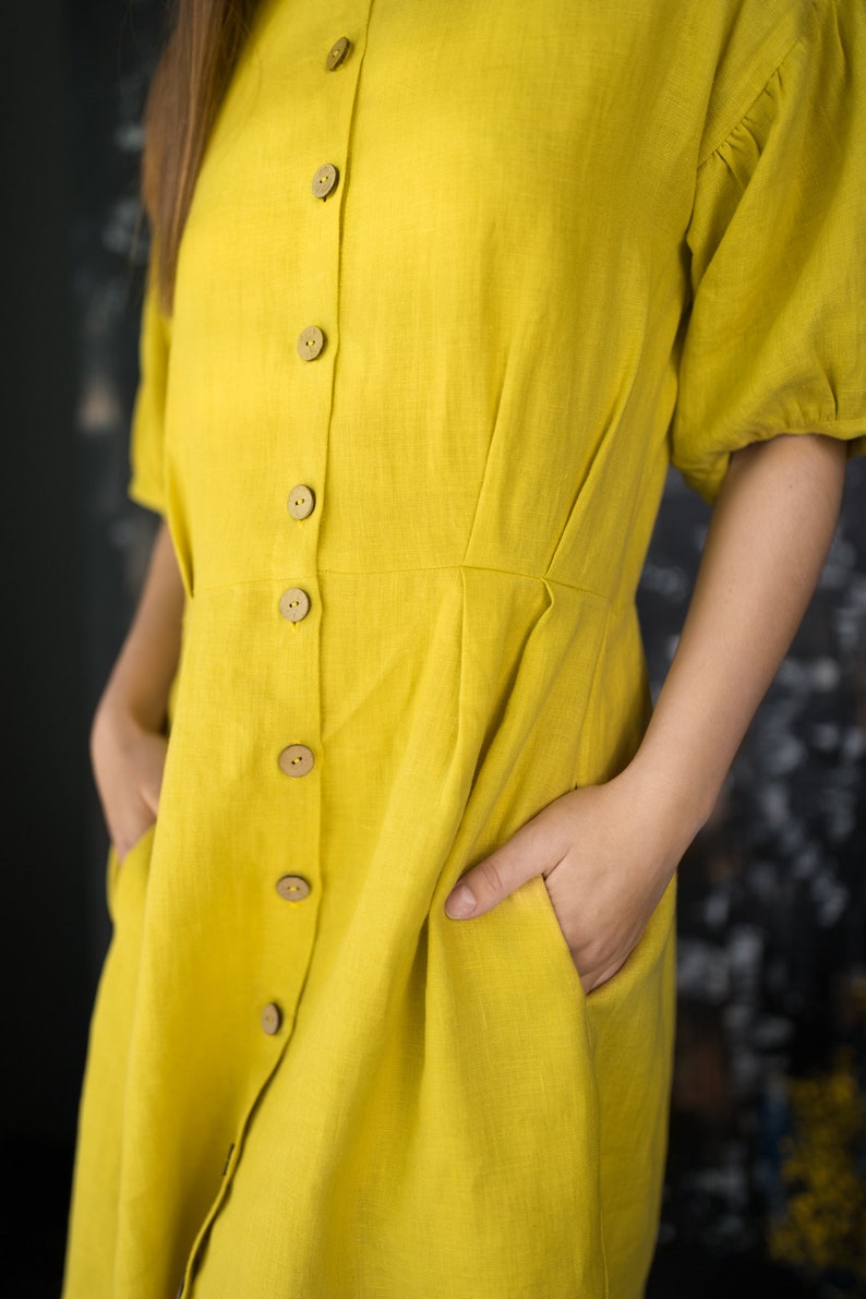 Linen dress MONA, Linen shirt dress, Dress with pockets, Pleated linen dress, Summer dress, Button up linen dress, image 5