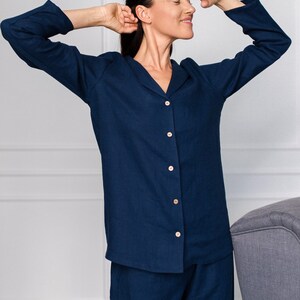 Ensemble pyjama en lin / Ensemble pyjama en lin à manches longues / Ensemble pyjama pour femme / Vêtements de détente pour femme image 3