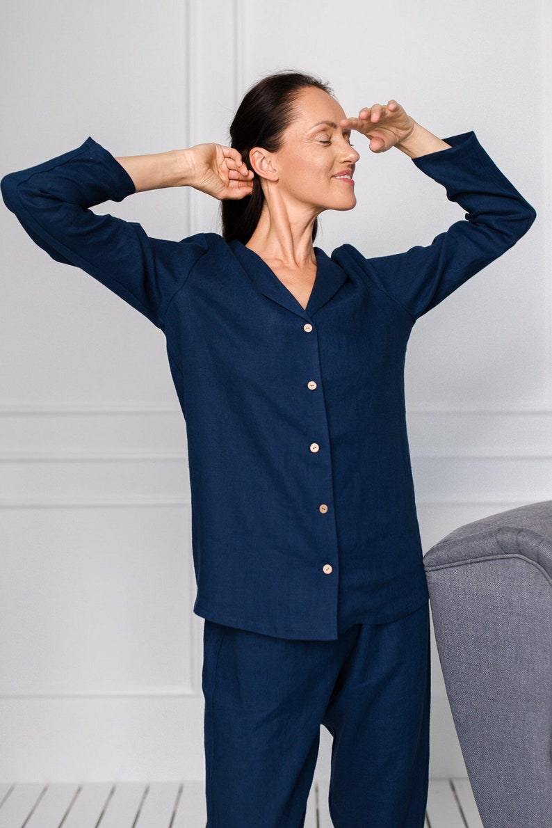 Ensemble pyjama en lin / Ensemble pyjama en lin à manches longues / Ensemble pyjama pour femme / Vêtements de détente pour femme image 3