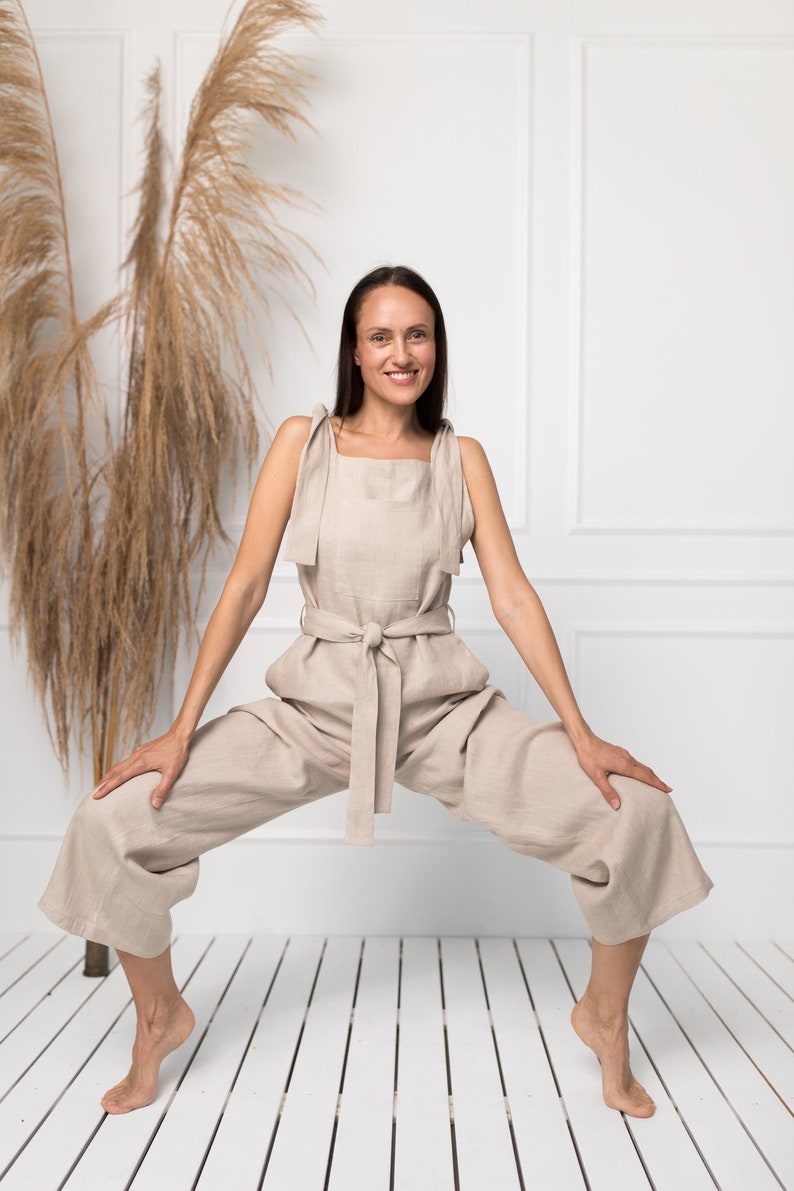 Wrap linen jumpsuit AMELIA / Washed linen overall / Linen jumper / Linen jumpsuit women / Summer jumpsuit / Sleeveless jumpsuit with belt / image 1