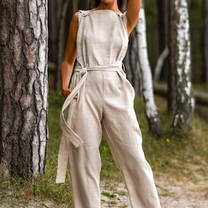 Wrap linen jumpsuit DICEY, Sleeveless jumpsuit, Linen overalls, Summer clothing for women image 2