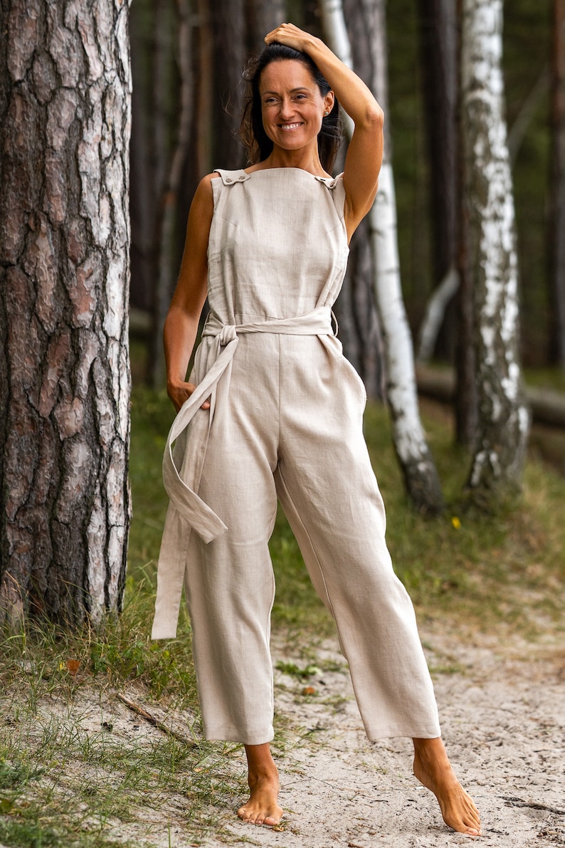 Wrap linen jumpsuit DICEY, Sleeveless jumpsuit, Linen overalls, Summer clothing for women image 2