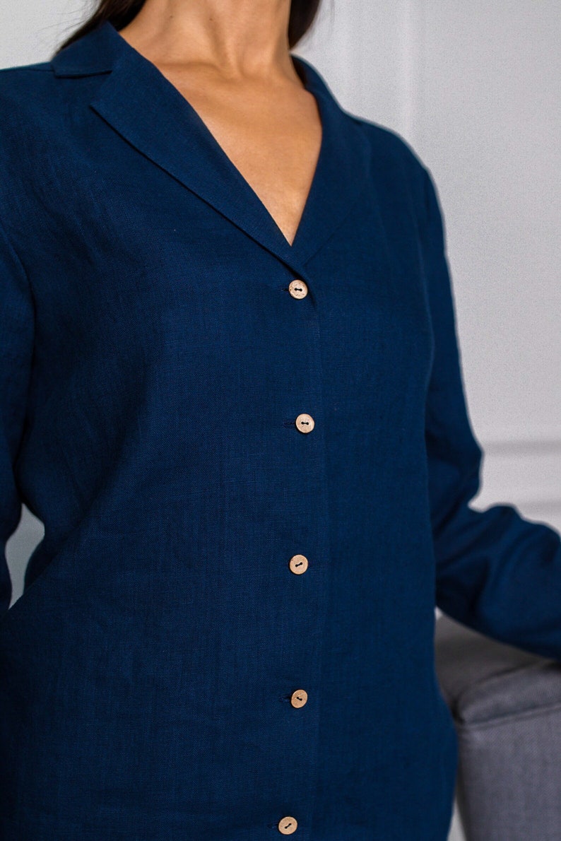 Linen pajama set / Long sleeve linen pajama set / pajama set women / Loungewear for Women imagem 4