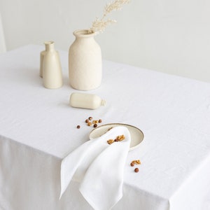 White linen tablecloth, Rectangular tablecloth, Linen table cover, Stonewashed soft linen image 2