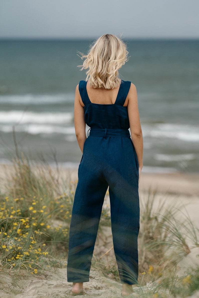 Wrap linen jumpsuit, Linen jumpsuit, Linen romper, Washed linen overall, Linen sleeveless jumpsuit, Linen romper, Linen overall, image 4