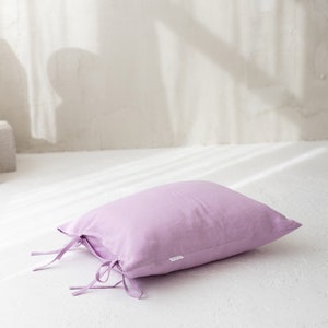 Linen pillowcase with skinny ties. Natural stonewashed linen. Pillow cover in standard, queen, king, euro sizes. image 9