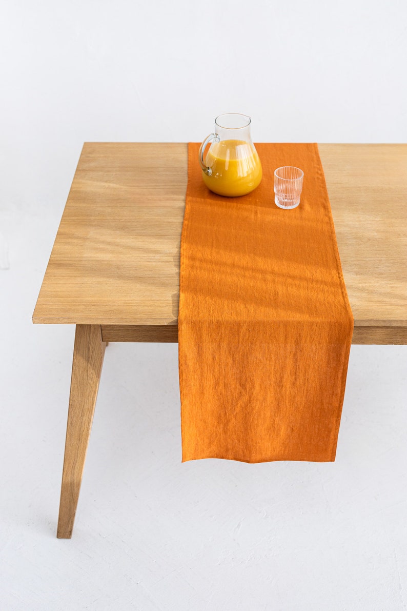 Linen table runner in mustard color. Natural stonewashed soft linen. Table linens image 2