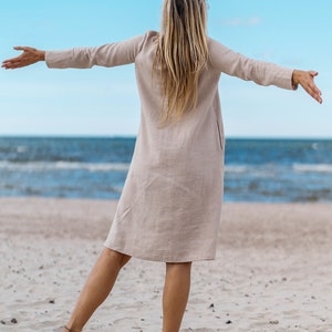 Oversized AURA linen dress / Long sleeve dress / Loose MIDI dress zdjęcie 4