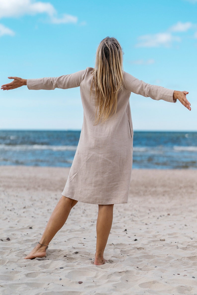 Oversized AURA linen dress / Long sleeve dress / Loose MIDI dress zdjęcie 4