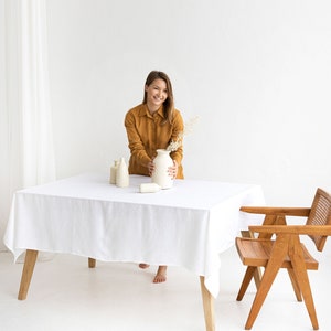 White linen tablecloth, Rectangular tablecloth, Linen table cover, Stonewashed soft linen image 3