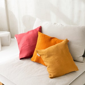 DECO linen pillow in amber yellow color. Throw pillow case. Pillow covers. Sofa cushion cover. image 3