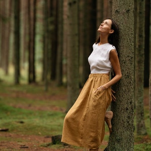 Linen skirt with deep pockets / Washed linen skirt / Linen skirt / Knee length linen skirt / High waist linen skirt / Midi linen skirt / image 5