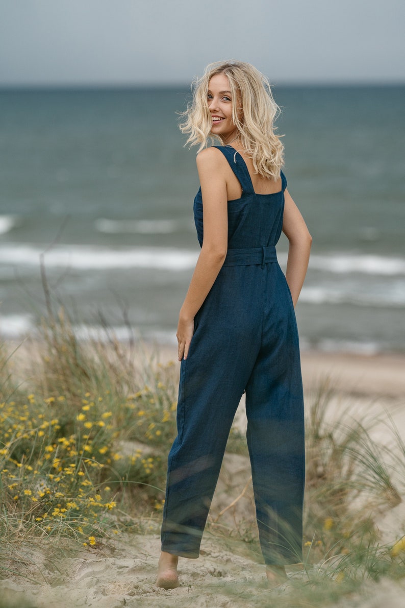 Wrap linen jumpsuit, Linen jumpsuit, Linen romper, Washed linen overall, Linen sleeveless jumpsuit, Linen romper, Linen overall, image 3