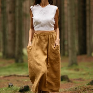 Linen skirt with deep pockets / Washed linen skirt / Linen skirt / Knee length linen skirt / High waist linen skirt / Midi linen skirt / image 2