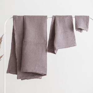 Linen waffle towel set in grey color. Linen Face, hand, body waffle towels, Waffle linen towel, image 2