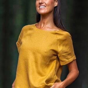 Amber yellow NORA blouse. Loose summer top. Linen top for woman. image 2