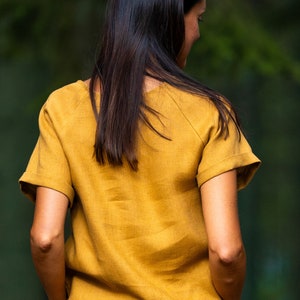 Amber yellow NORA blouse. Loose summer top. Linen top for woman. image 5