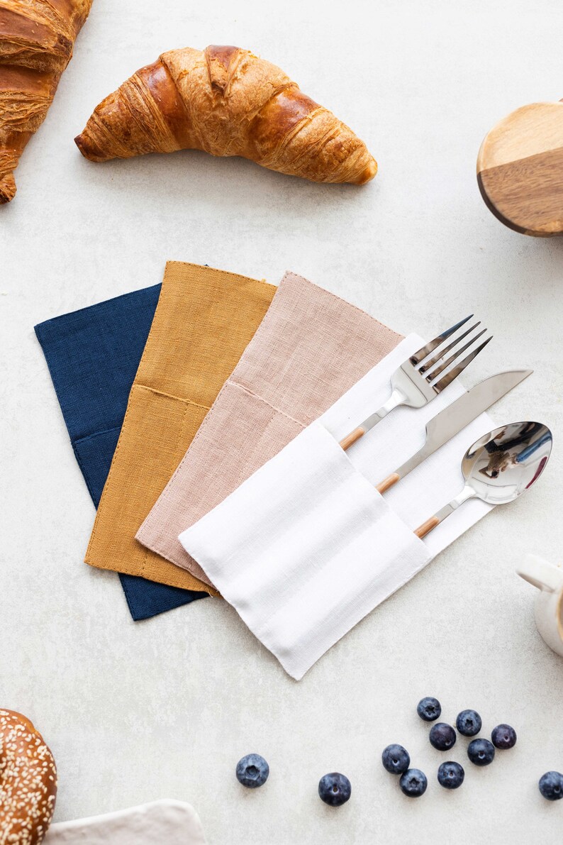 Linen cutlery holder, Linen cutlery pocket, Linen cutlery pouch, Reusable cutlery, Cutlery holder, Linen cutlery roll, image 9
