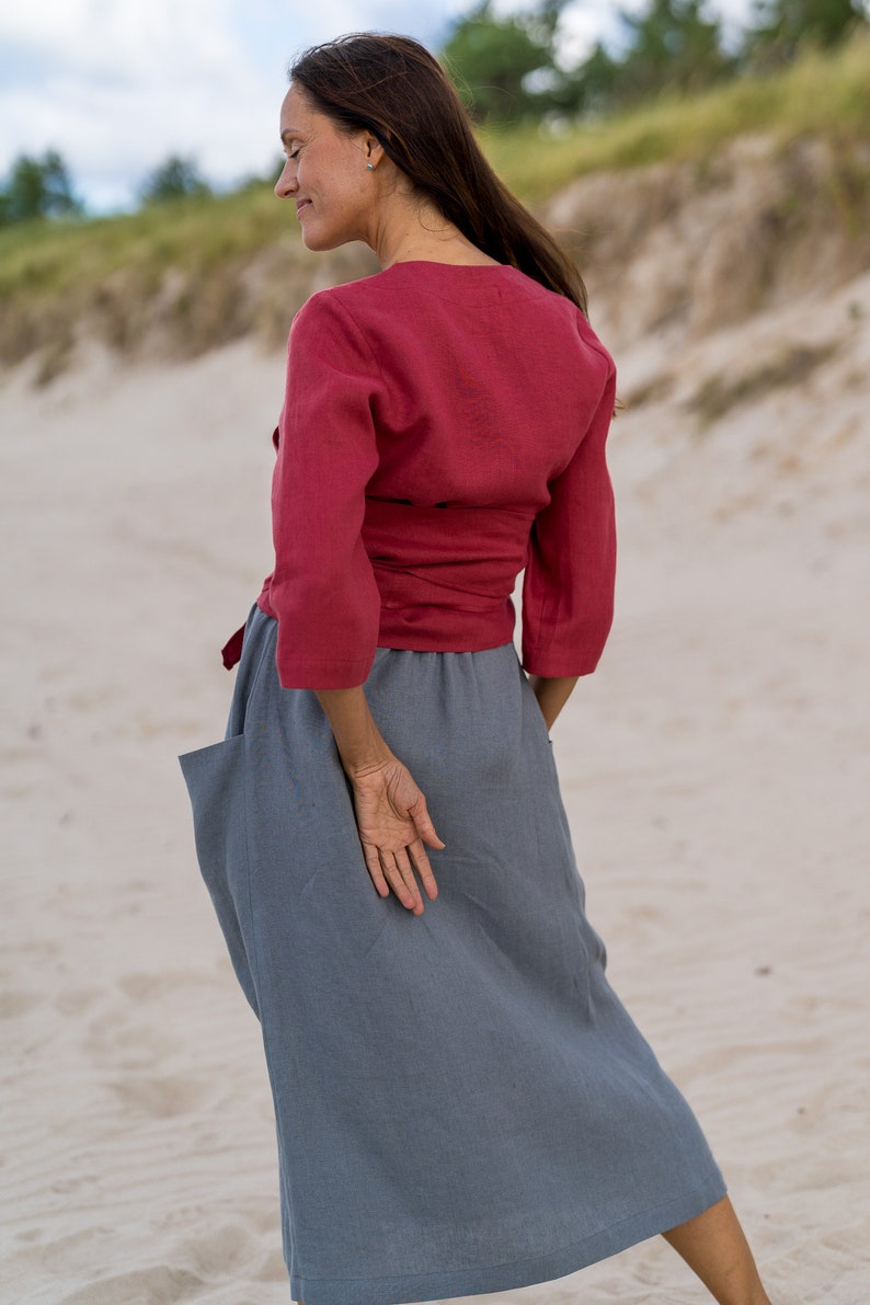 MIDI linen skirt / Skirt with pockets / Elastic waist skirt / Summer linen skirt / image 3