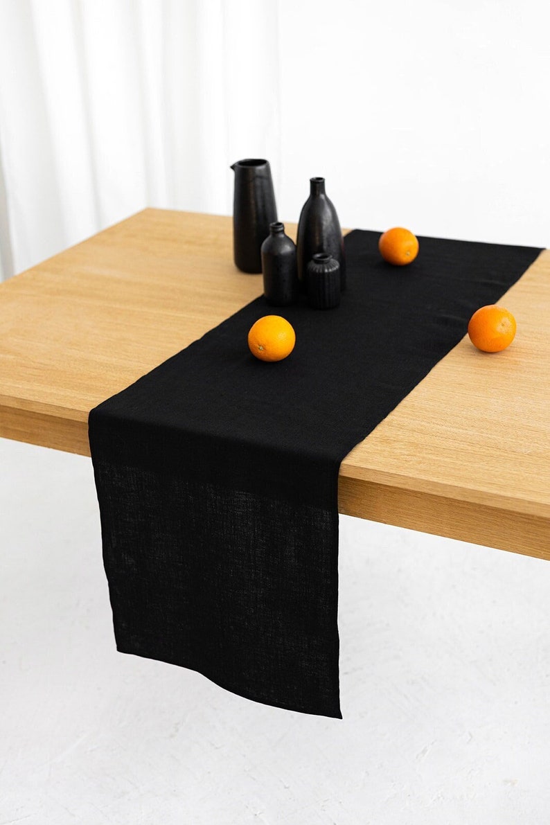Black linen table runner, Dining table runner, Table decor, Housewarming gift zdjęcie 2