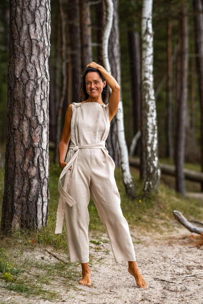 Wrap linen jumpsuit DICEY, Sleeveless jumpsuit, Linen overalls, Summer clothing for women image 1