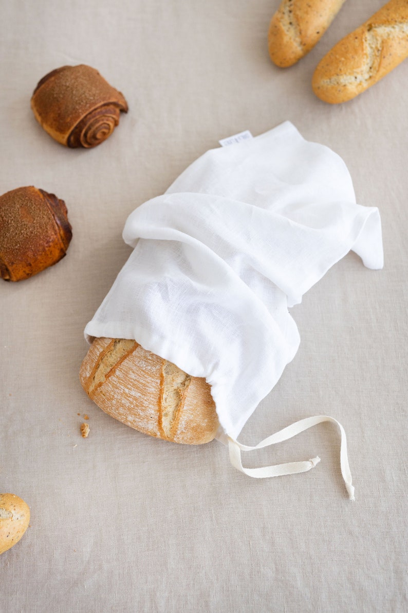 Drawstring linen bread bag. Bread bag. Various colors. Kitchen linens image 3