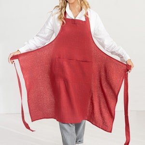 Linen Bib Apron In Raspberry / Unisex Apron / Linen Kitchen Apron image 6