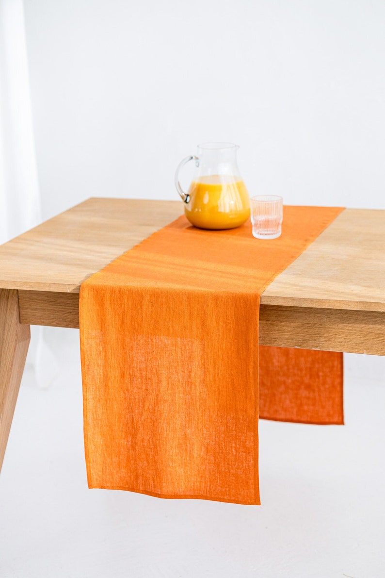 Linen table runner in mustard color. Natural stonewashed soft linen. Table linens image 1
