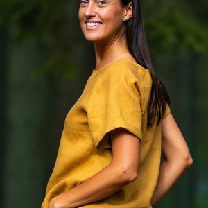 Amber yellow NORA blouse. Loose summer top. Linen top for woman. image 3